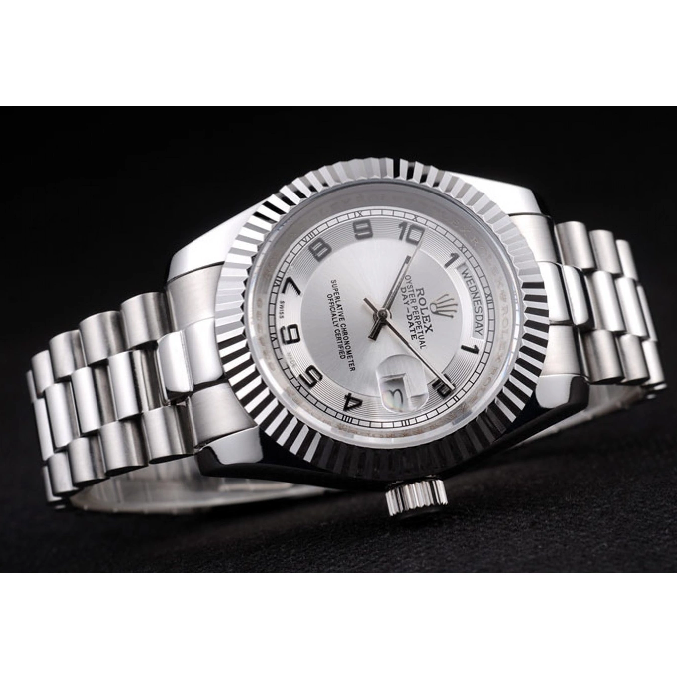 MiroTime 0729 Rolex Day-Date Polished Stainless Steel White Dial